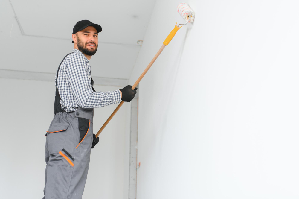 Profesional aplicando pintura interior